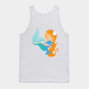 Cute Mermaid, Little Mermaid, Orange Hair, Dolphin Tank Top